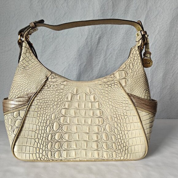 BRAHMIN Crocodile-embossed Leather Hobo Bag Single Strap Cream - Picture 2 of 16